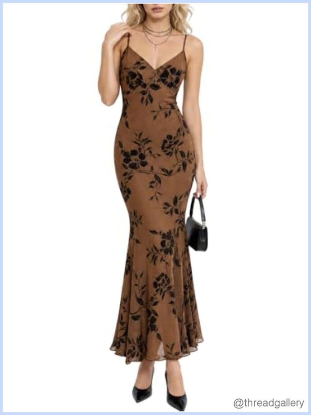 Floral Bodycon Maxi Dress Spaghetti Strap Mermaid Wedding Guest